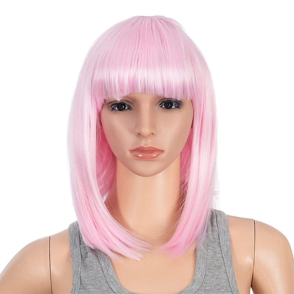 Perruque bob courte droite ombrée bleu rose multicolore de 10 pouces avec frange perruque synthétique colorée de cosplay pour les fêtes quotidienne pour femmes et enfants avec bonnet de perruque de 2025 ? $19.49 –P11
