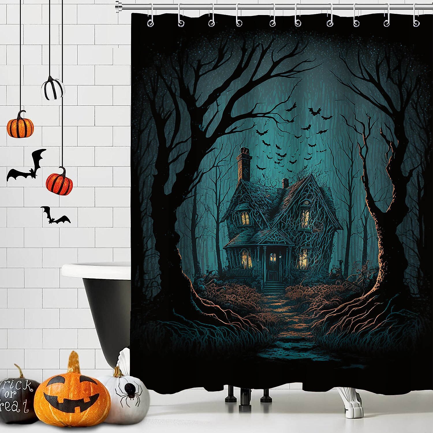 Lindameler Halloween-Duschvorhang – Grusel-Geist-Design, Wasserdicht & Mit 12 Haken