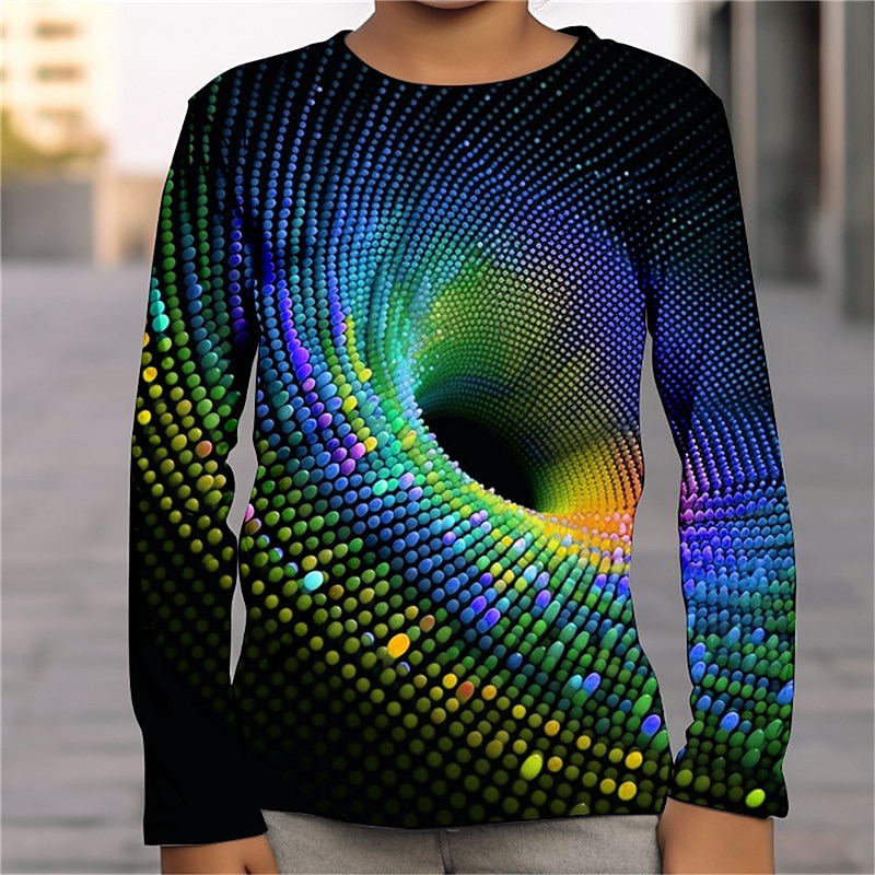 pojkar 3D-grafik optisk illusion t-shirt långärmad 3D-tryck sommar vår höst sport mode streetwear polyester barn 4-12 år utomhus casual daglig normal passform 2025 - $13.99 –P4