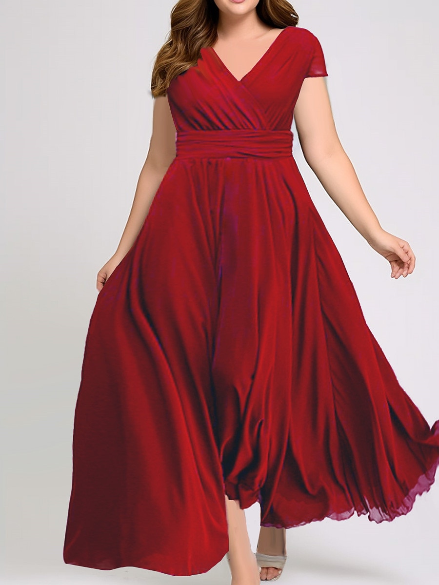 robe longue Femme Grande Taille Robe de bal Manche Courte Eté Printemps Automne - Mode Soirée Moderne Ruché Couleur monochrome Col V Vacances 2023 Noir Blanche Jaune Vert Claire Vin Rouge Bleu Vert de 2025 ? $31.99 –P7