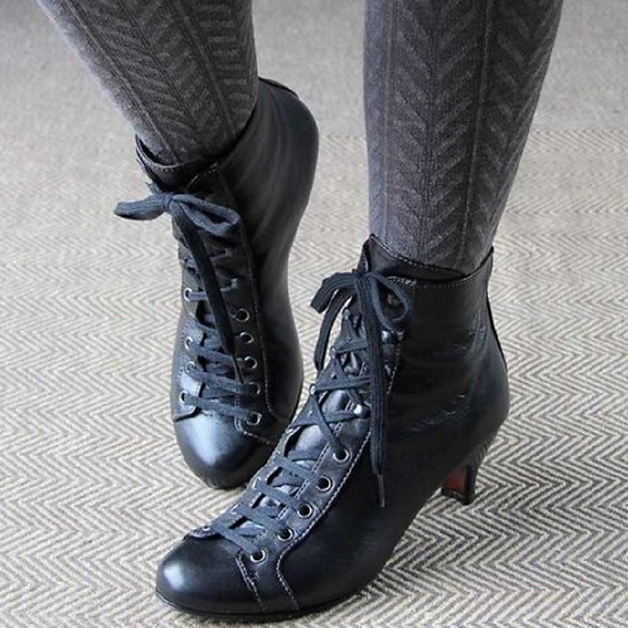 botine albe victoriane cu șireturi de damă cu toc mijlociu, încălțăminte de inspirație vintage pentru stil formal și retro 2025 - $54.99 –P6