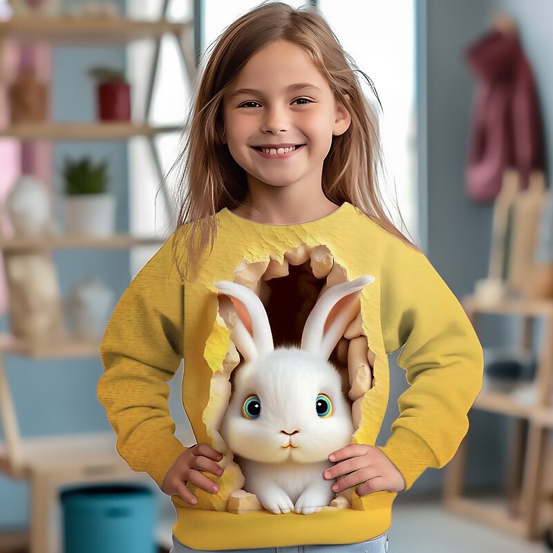 Dívčí 3D Komiks Králíček Mikina Dlouhý rukáv 3D tisk Léto Podzim Módní Šik ven Rozkošný Polyester Děti 3-12 let Venkovní Ležérní Denní Běžný 2025 - $17.49 –P10