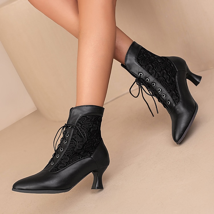 Botines blancos con cordones para mujer, paneles bordados y tacón medio: estilo victoriano elegante para ocasiones formales 2025 - $64.99 –P9