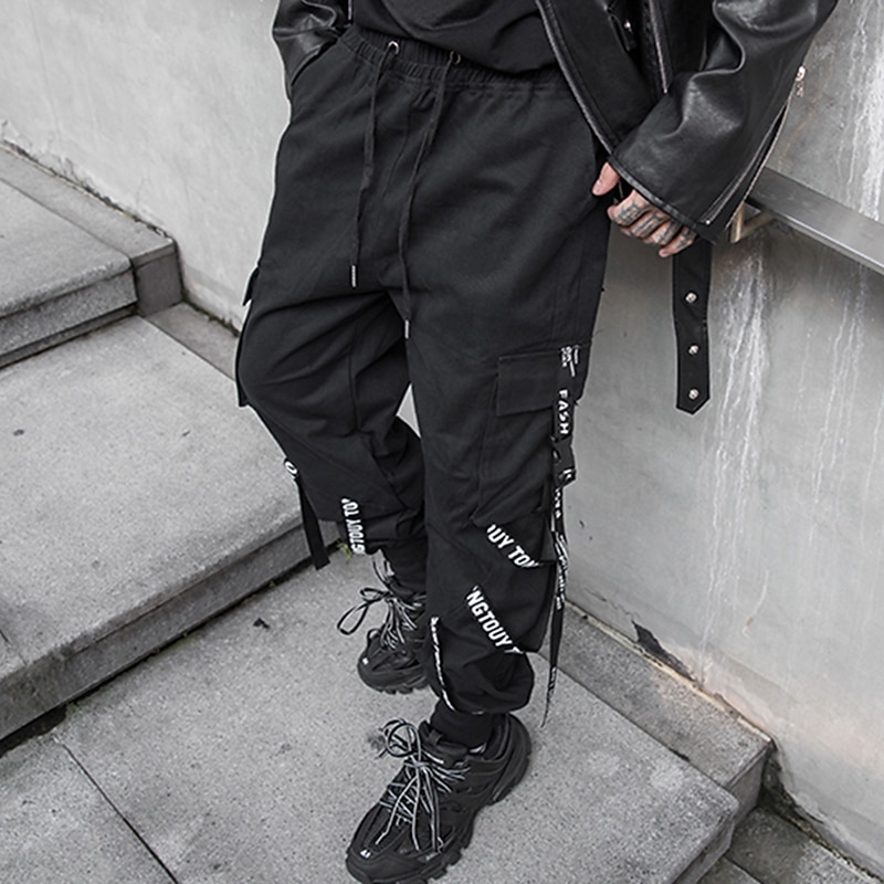 Homens Calças Cargo Techwear Com Cordão Bolsos Tecido Conforto Macio Ao ar livre Diário Para Noite Moda Casual Preto Micro-Elástica de 2026 por $25.99 –P11