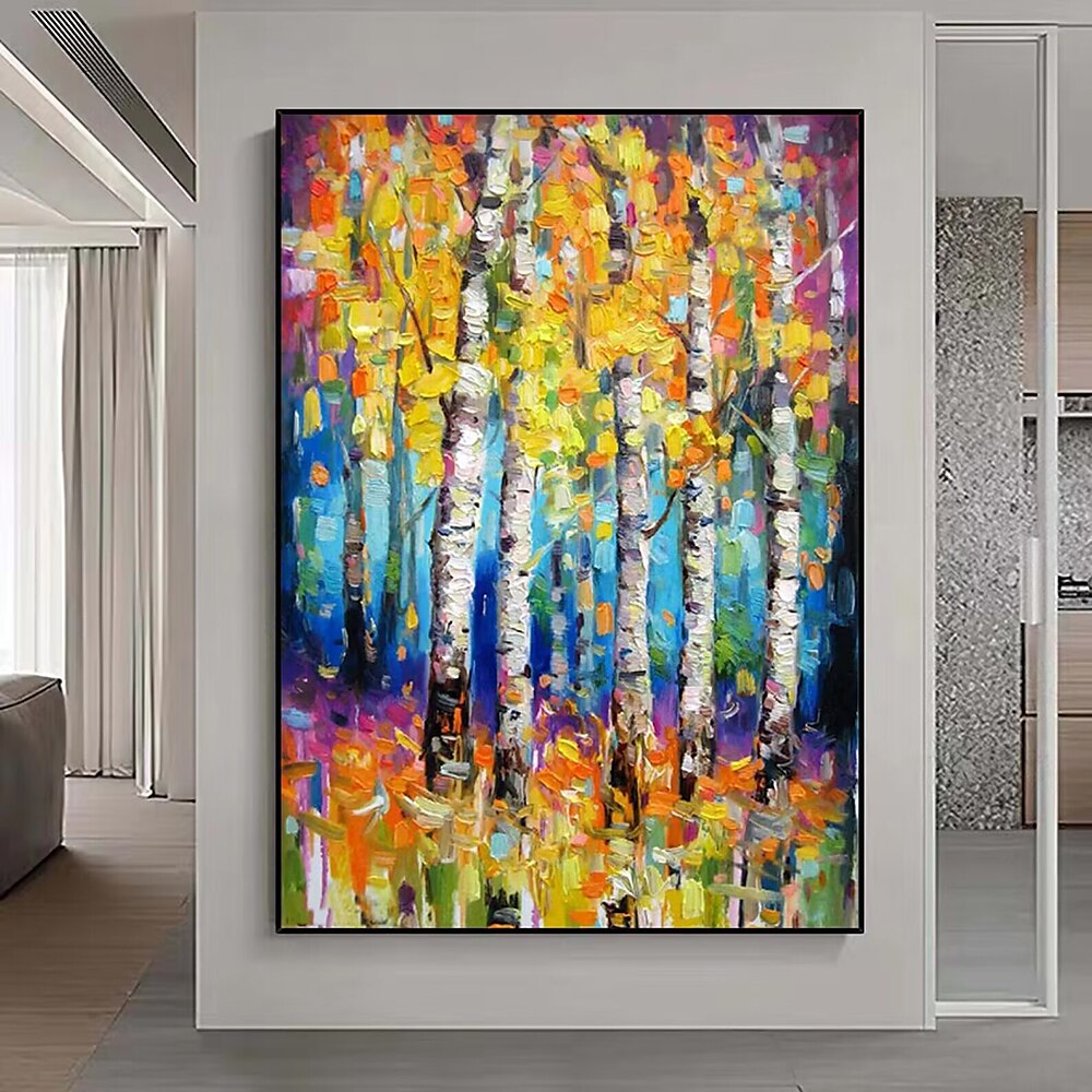 Handgefertigtes, handgemaltes Ölgemälde, Wandkunst, Frühlingsbirkenwald, Gemälde auf Leinwand, moderne Textur, grüner Baum, Gemälde, Dekor, gerollte Leinwand, kein Rahmen, ungedehnt 2025 - $75.99 –P1