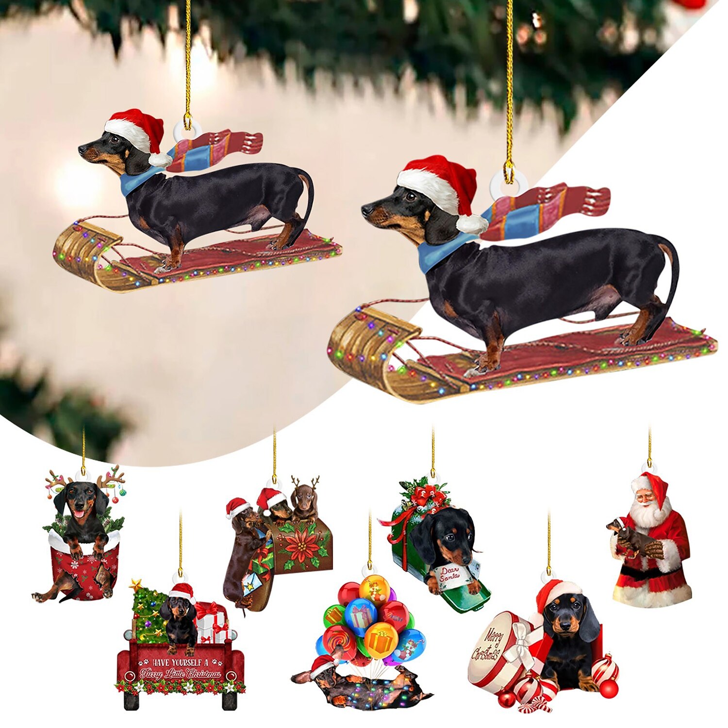 julepynt hundebil hengende ornament, akryl 2d flattrykt nøkkelring, valgfri akrylpryd og bil bakspeil tilbehør minnegavepakke 2025 - $5.99 –P1