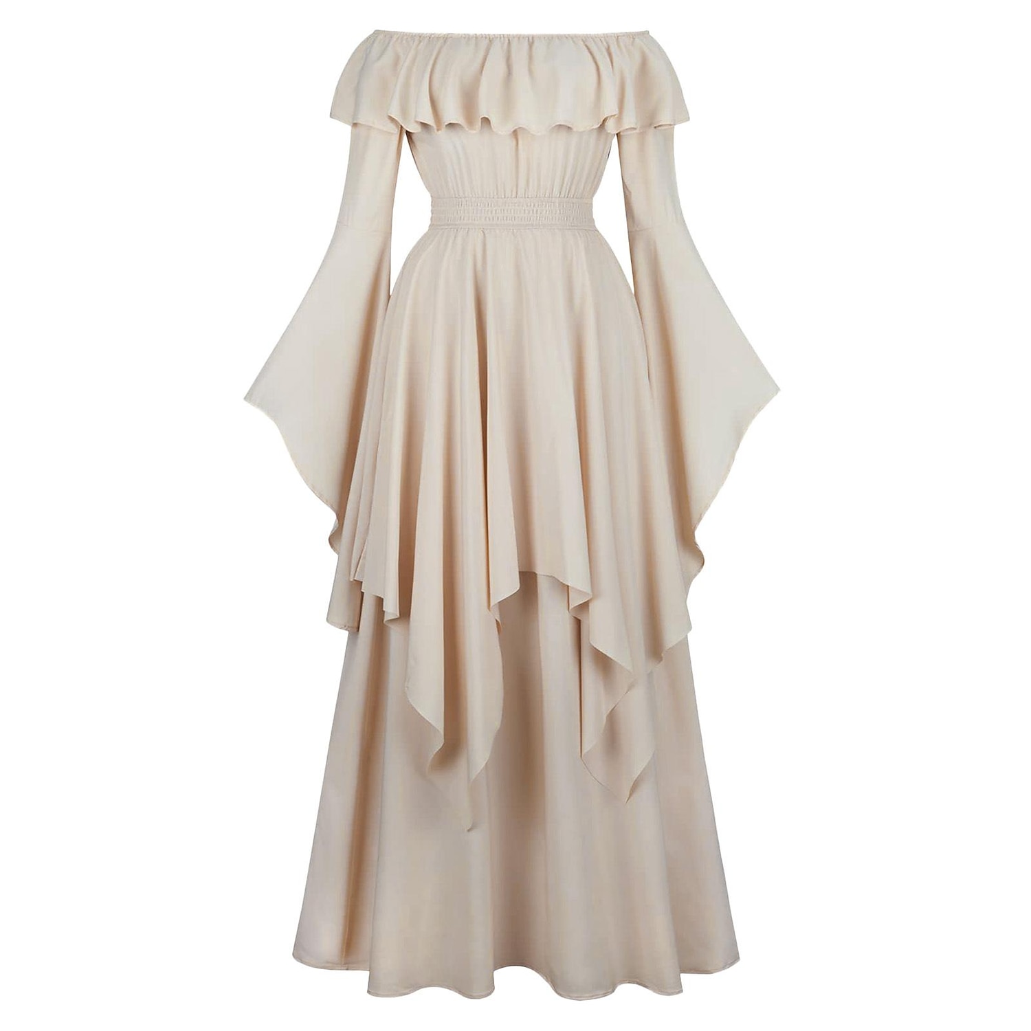 Elegante Medieval Renacimiento Vestido Cóctel Vestido inspirado en la regencia Manga Farol Vikingo élfico Hombros Caídos Color sólido Mujer Celta Pirata Fantasía Víspera de Todos los Santos Carnaval 2025 - $54.99 –P5