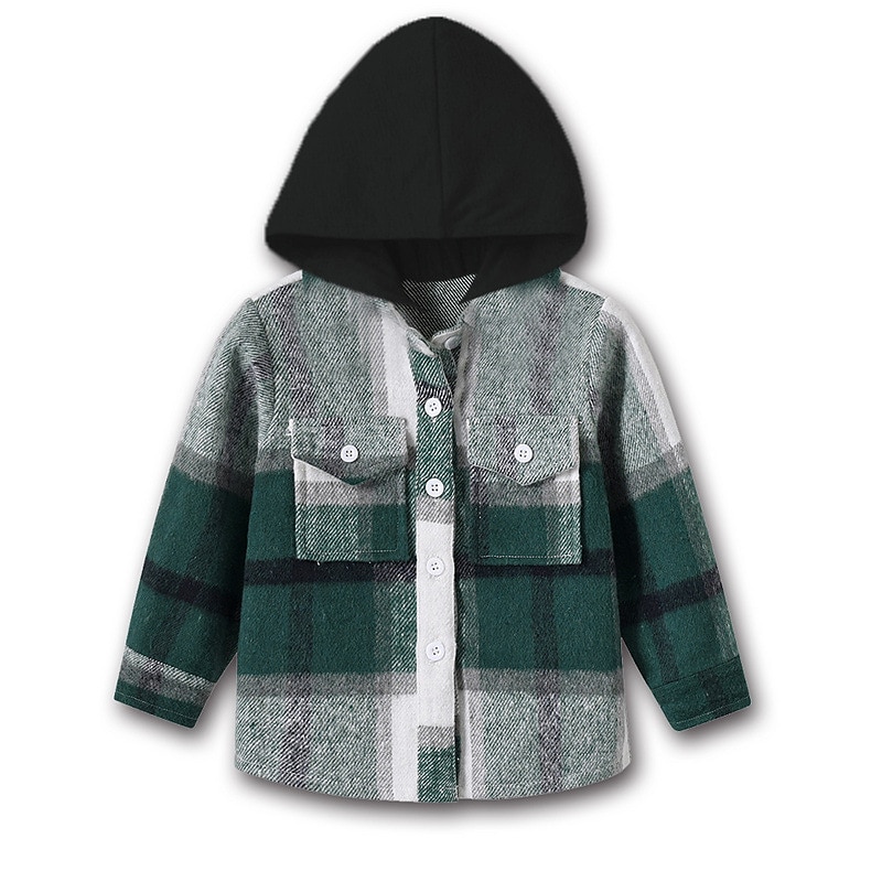 Barn Pojkar Kappa Hoodiejacka Ytterkläder Rutig Långärmad Knappar Täcka Utomhus Mode Streetwear Dagligen Vin Armégrön Rubinrött Höst Vinter 7-13 år 2025 - $28.99 –P6