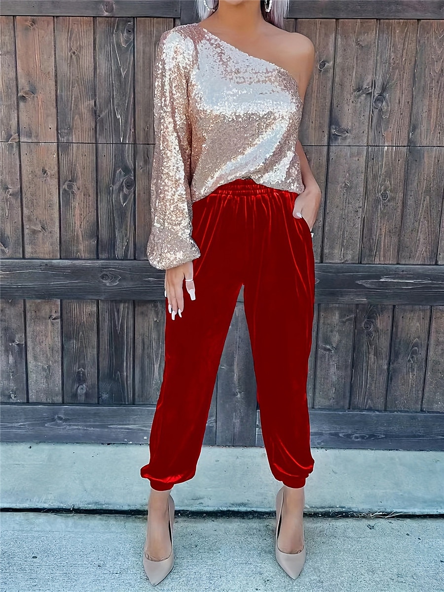 Women's Sweatpants Joggers Velvet Pants Trousers Full Length Pocket Micro-elastic High Waist Fashion Streetwear Party Dark Brown Black S M Fall & Winter 2025 - $22.99 –P11