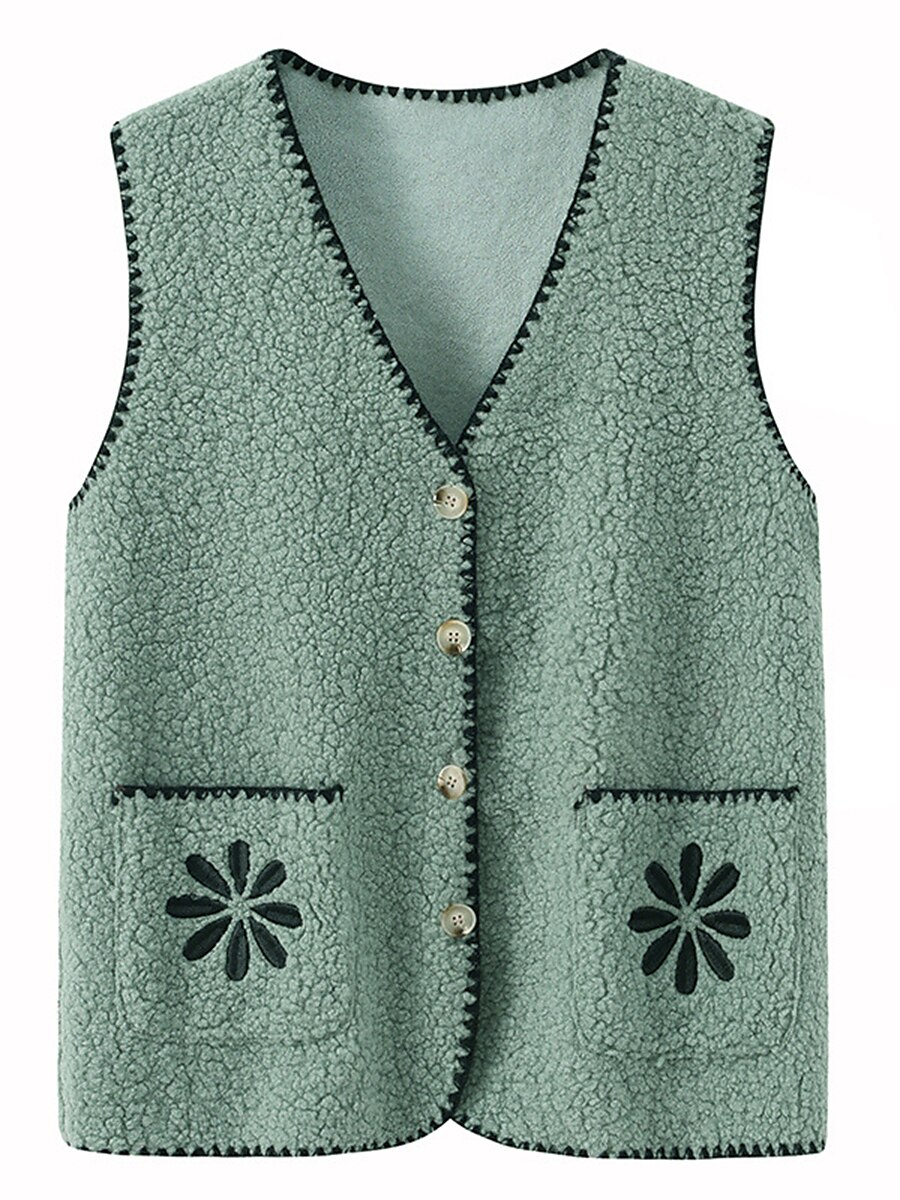Women's Sweater Vest V Neck Crochet Knit Polyester Button Pocket Fall Winter Outdoor Daily Going out Stylish Casual Soft Sleeveless Floral claret Leather Pink pea green XL (reference 90-115 catties 2023 - US $28.99 –P7