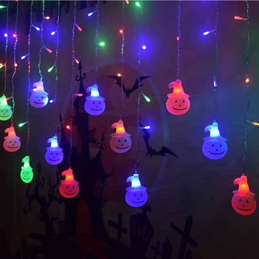 Halloween Decorations 3.5M 96Led LED Icicle Curtain String Lights, 3D Pumpkin Ghost Lantern for Home Party Holiday Lights EU US AU UK Plug 2025 - $17.99 –P4