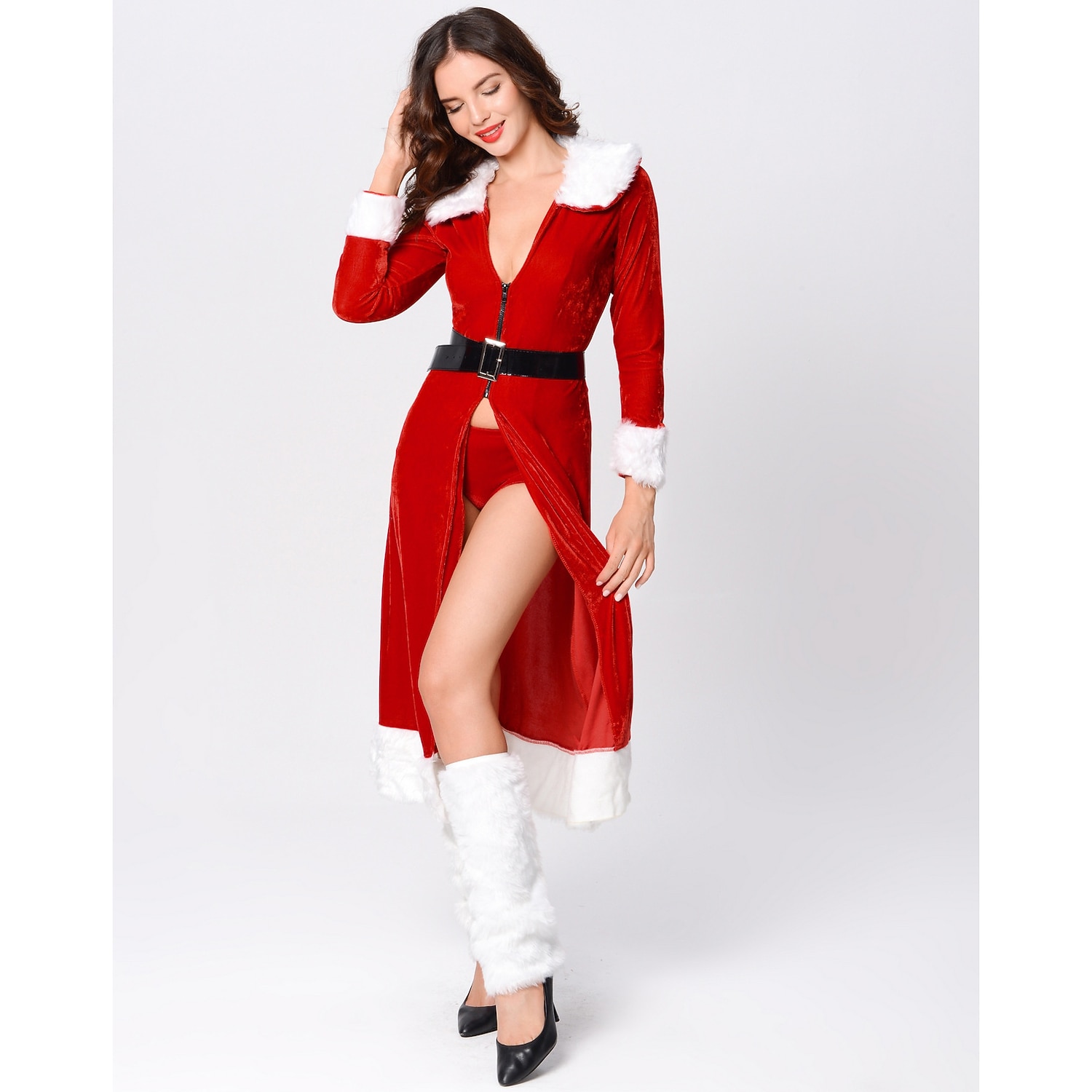 jultomten Mrs.Claus Kläder Julhatt Fin julklänning Dam Jul Karnival julafton Jul Vuxna Fest Jul Klänning Skärp Benvärmare 2025 - $55.99 –P7
