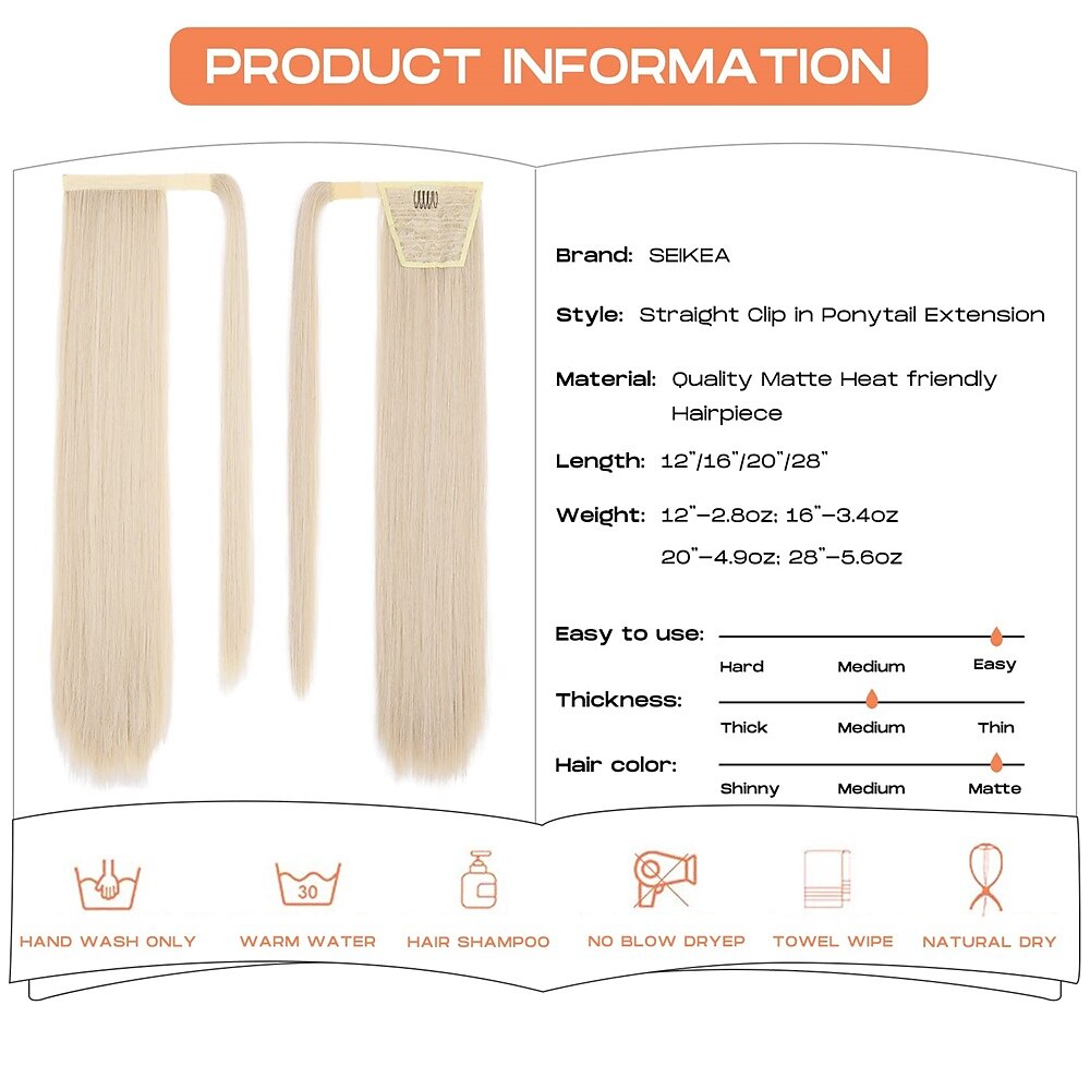 28 inch clip in ponytail extension wrap around lang steil paardenstaarthaar synthetisch haarstukje voor dames kleur blond met lichtgouden highlights 2026 - $11.99 –P3