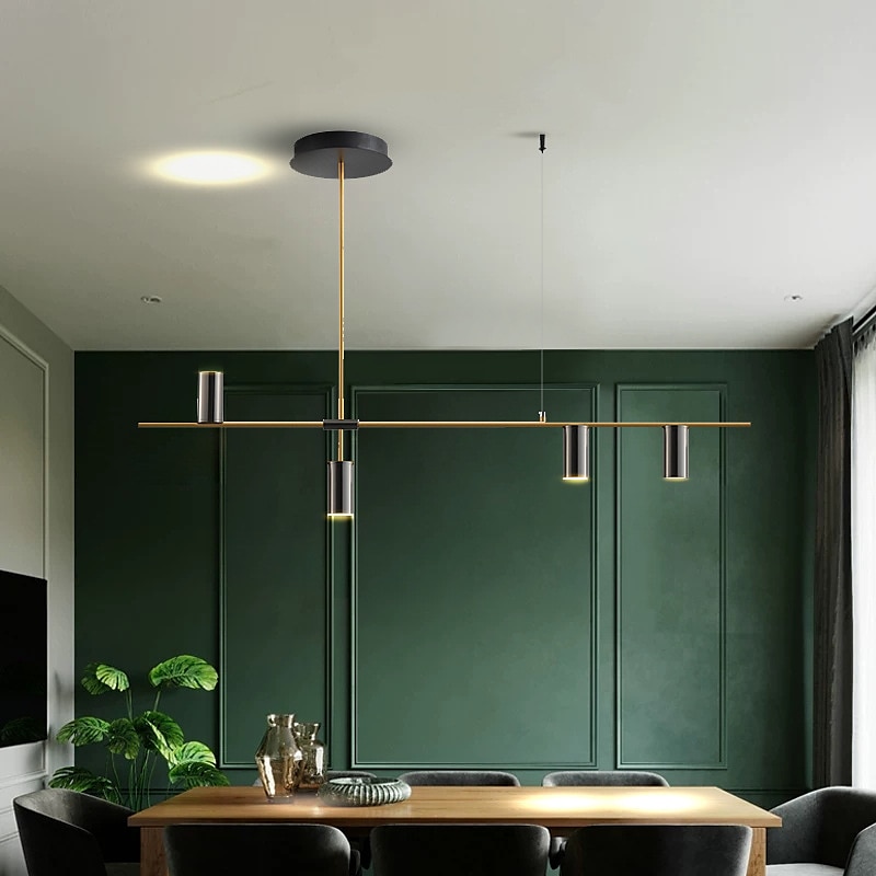 luci isola cucina lampada a sospensione moderna lampada a sospensione lineare industriale moderna a 5 teste per soggiorno, isola cucina, finitura oro e paralume nero, lampadina inclusa 110-240v del 2025 a $300.69 –P2