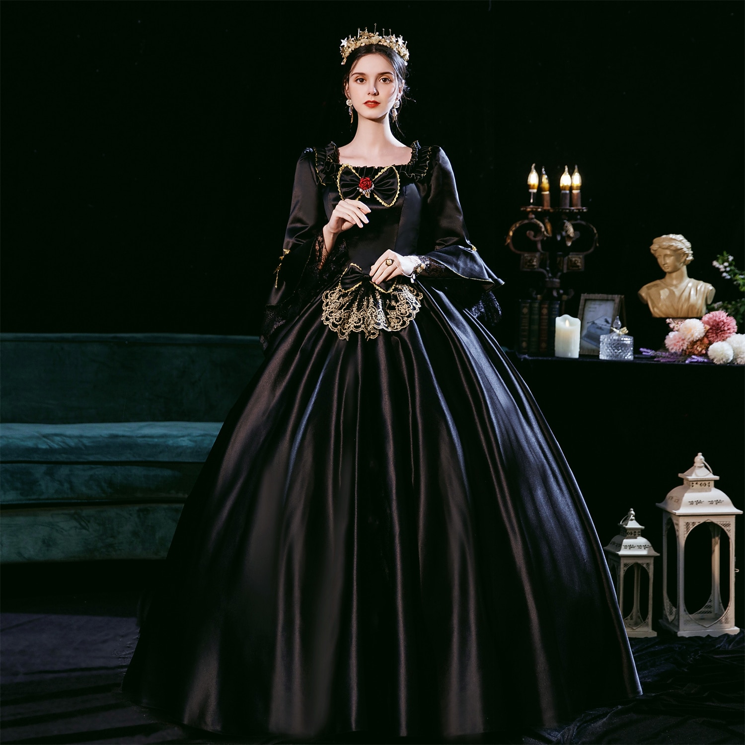 Gotisch Victoriaans Geïnspireerd door vintage Jurken Feestkostuum Gala jurk  Prinses Shakespeare Effen Kleur Baljurk Kostuum Dames Halloween Carnaval  Valentijnsdag Feest Avond Feest Maskerade 2025 - GBP £108, image size:1500x1500