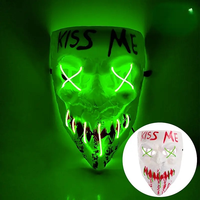 Halloween Led Mask Men's Kiss Me Luminous Mask Masquerade Cold Light LED Mask Halloween Horror Props (Battery Not Included) 2025 - $13.99 –P9