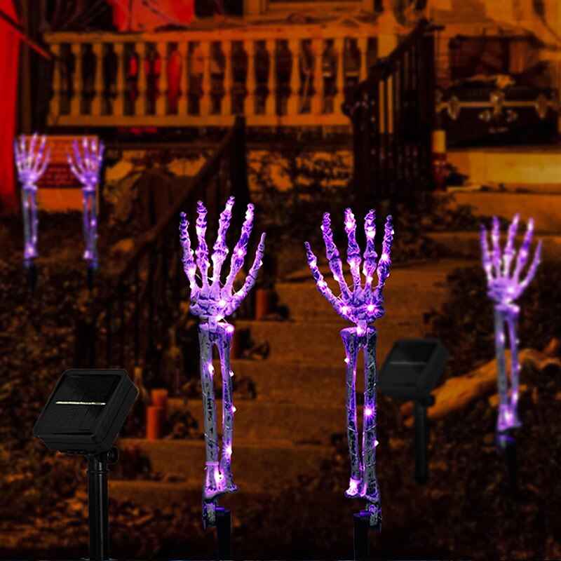 3-pakning realistisk utseende skjelettstaker kirkegård hage plen staker halloween skjelett lys opp halloween dekorasjoner skjelett hender hode gårdsstake med lysstrenger for hage varm hvit / lilla 2025 - $28.99 –P9