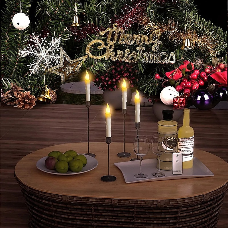 6 stk led halloween stearinlys lys med flimrende flamme aa batteri strømlampe for halloween stearinlys taper stearinlys flytende festbelysning 2025 - $15.99 –P7