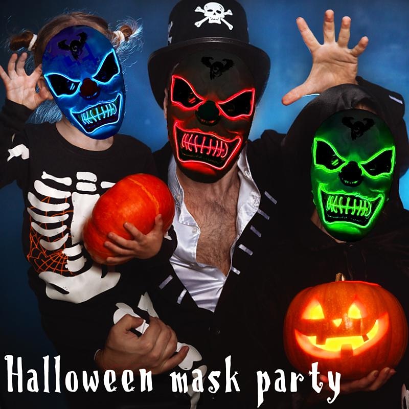 halloween led izzó maszk új party rave neon maszk dekor horror bohóc világító maszk álarcos maszk klub cosplay jelmez kellékek 2026 - $12.99 –P1