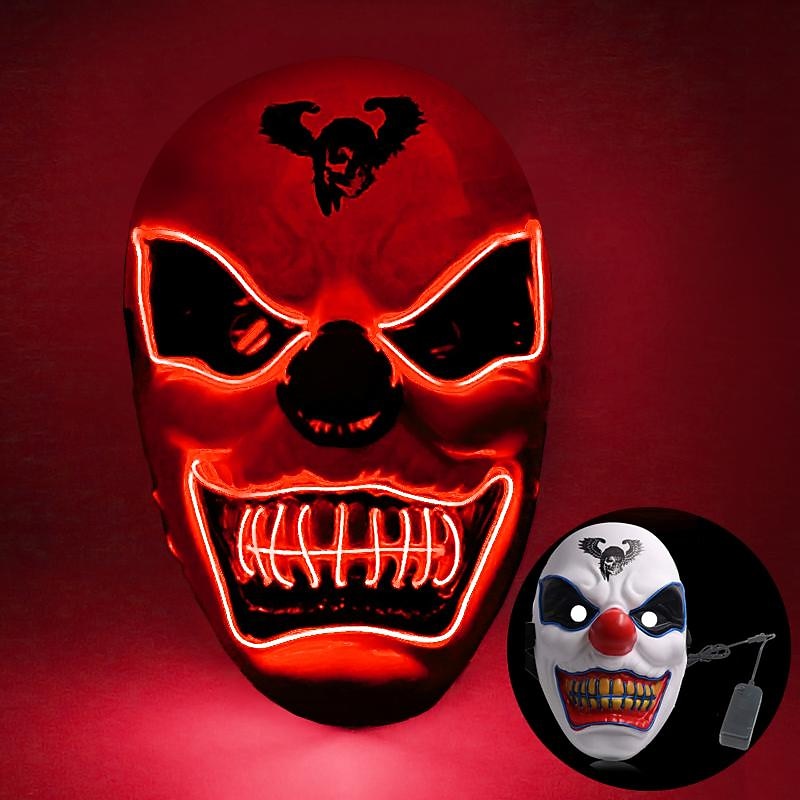 halloween led izzó maszk új party rave neon maszk dekor horror bohóc világító maszk álarcos maszk klub cosplay jelmez kellékek 2026 - $12.99 –P7