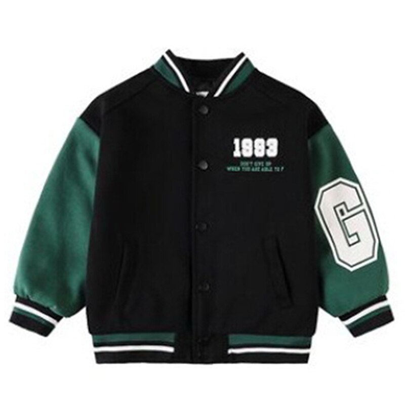 barn pojkar ytterkläder basebolljackor ytterkläder färg block bokstav långärmad fickkappa skolsport mode streetwear grön höst vinter 7-13 år 2025 - $21.99 –P10