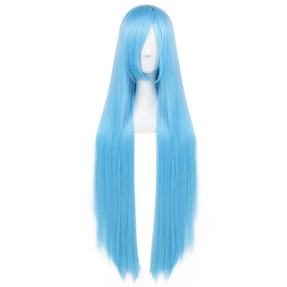100 cm vaaleansininen peruukki naisten tytöille cosplay suora peruukki otsatukkalla synteettiset hiukset peruukkiasu anime halloween -juhliin 2026 - $28.99 –P8