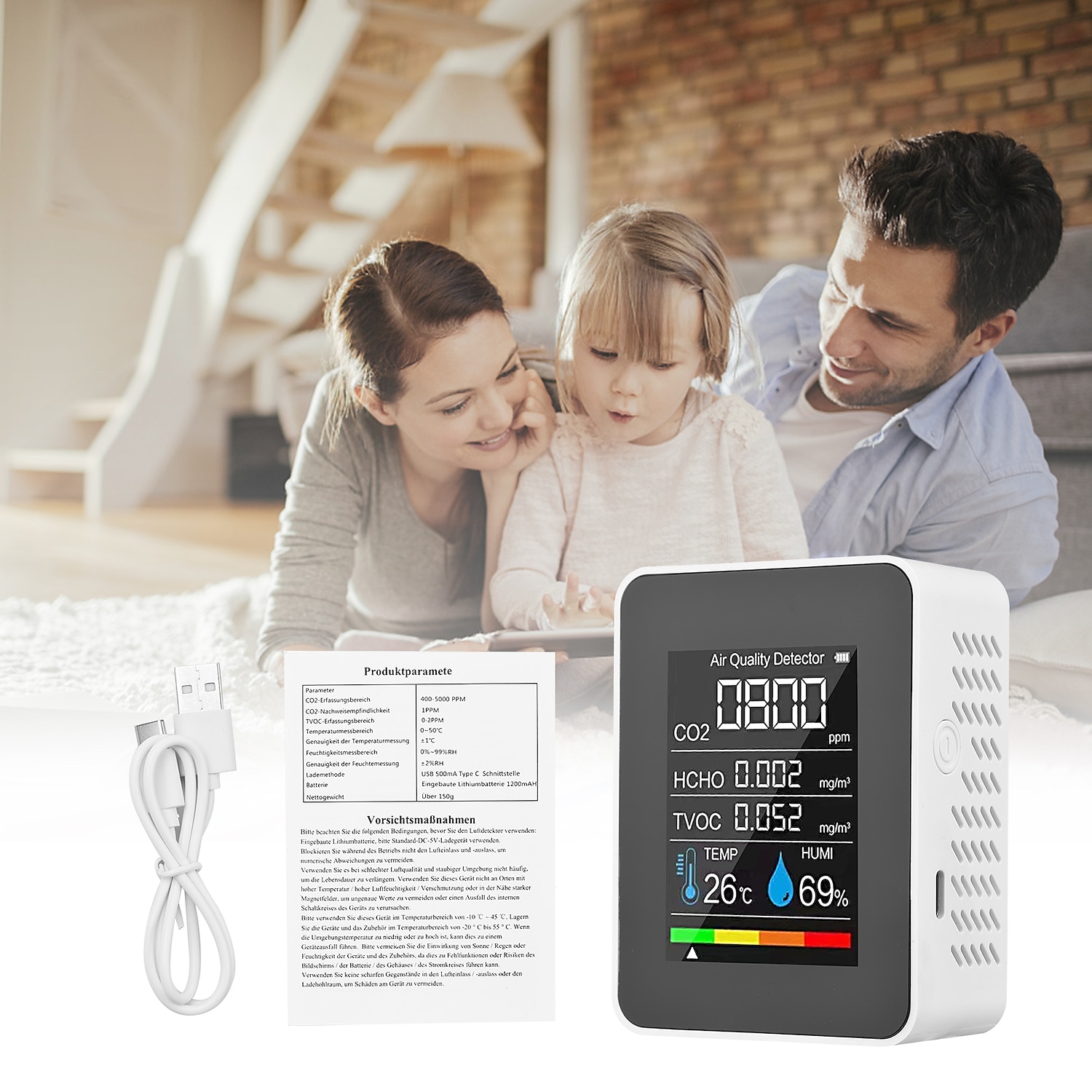 Multifunctional 5in1 CO2 Meter Digital Temperature Humidity Tester Carbon Dioxide TVOC HCHO Detector Air Quality Monitor 2025 - $31.99 –P1