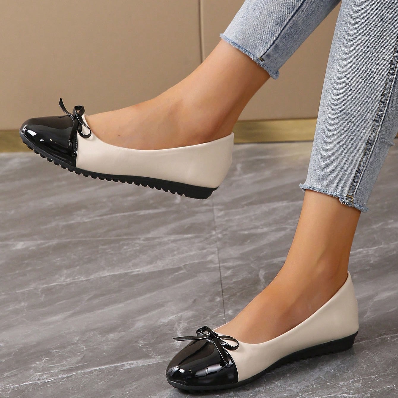 Women's Flats Slip-Ons Ballerina Plus Size Soft Shoes Daily Solid Color Summer Bowknot Flat Heel Round Toe Fashion Comfort Minimalism PU Loafer Black Beige 2023 - AED 81.99 –P5