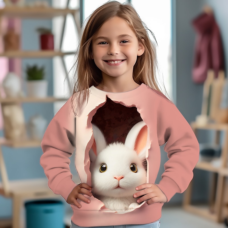 Dívčí 3D Komiks Králíček Mikina Dlouhý rukáv 3D tisk Léto Podzim Módní Šik ven Rozkošný Polyester Děti 3-12 let Venkovní Ležérní Denní Běžný 2025 - $17.49 –P14