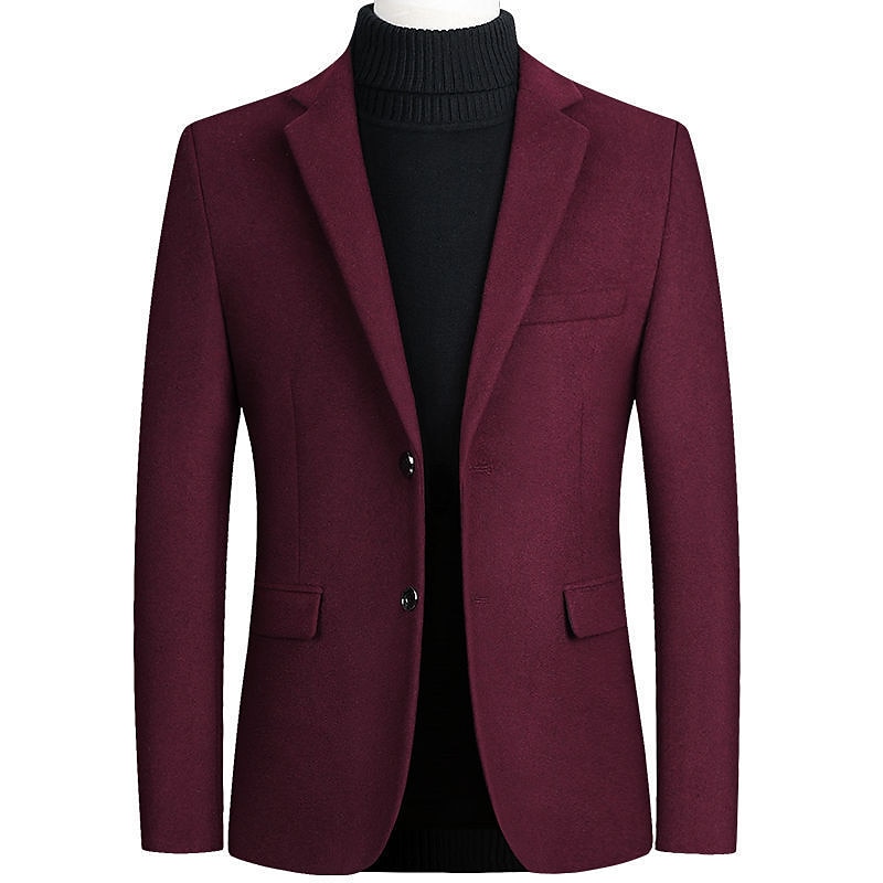 Hombre chaqueta Negocio Fiesta de Boda Moda Casual Invierno Primavera & Otoño Mezcla de Lana Plano Bolsillo Casual / Diario Botonadura Simple Chaqueta de sport Negro Burdeos Azul Marino Gris 2025 - $57.99 –P7