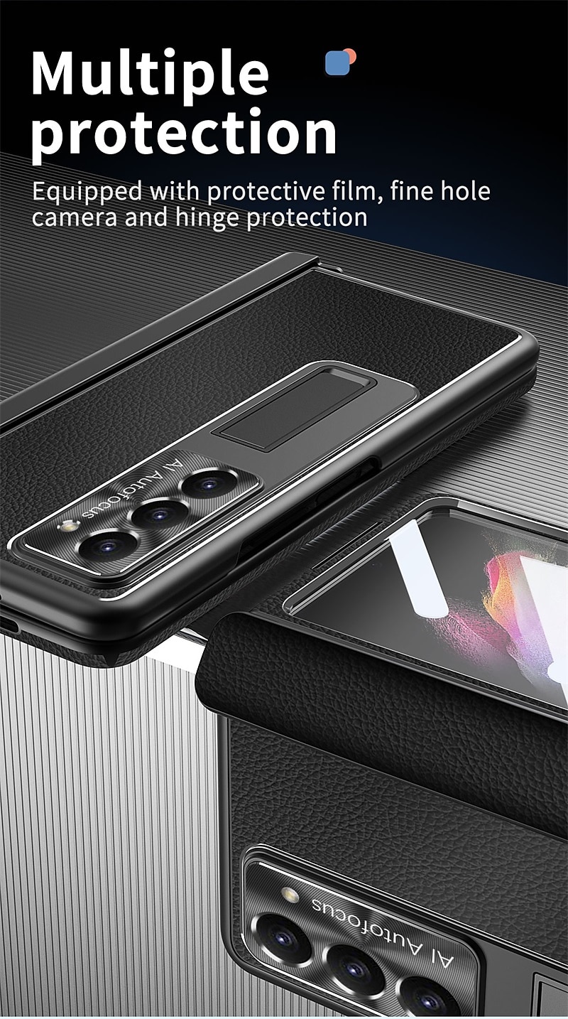 2025年 ペン付き電話ケース サムスン Galaxy Z Fold 6 Z Fold 5 Z Fold 4 Z Fold 3 バックカバー スタンドと画面保護フィルム付き ペンホルダー PC メタル PUレザー コレクション – $58.99 –P5