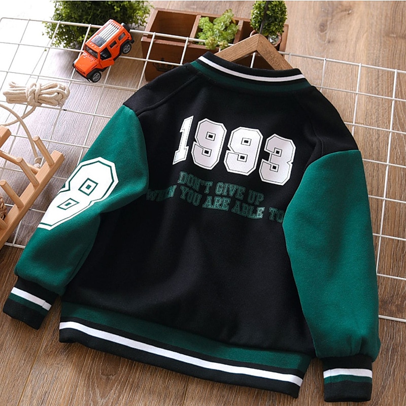 barn pojkar ytterkläder basebolljackor ytterkläder färg block bokstav långärmad fickkappa skolsport mode streetwear grön höst vinter 7-13 år 2025 - $21.99 –P5