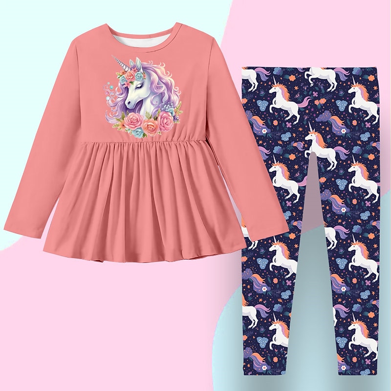 Voor meisjes 3D Grafisch Tekenfilm Eenhoorn T-shirt & broek Jurkenset Kledingset Lange mouw 3D-afdrukken Lente Herfst Winter Actief Modieus Dagelijks Kinderen 3-12 jaar Buiten Vakantie Afspraakje 2025 - $19.49 -P7