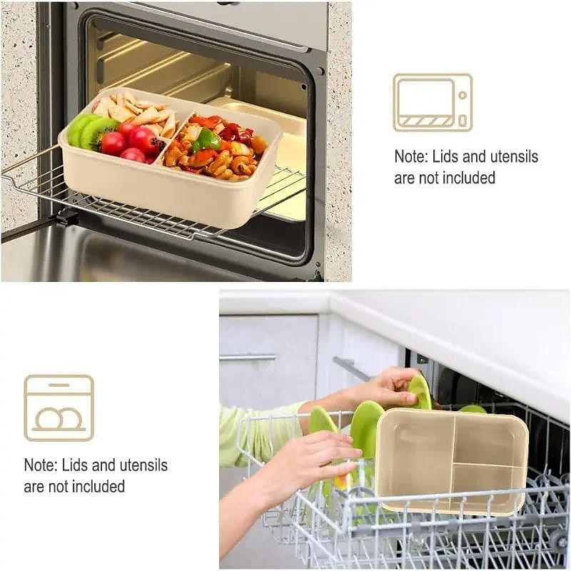 1000 ml matboks med servise for kontorarbeidere, kvadratisk delt mikrobølgeovn bento-boks, lekkasjesikker matbeholder, hjemmekjøkkenutstyr til skolebakgrunn 2025 - $11.99 –P8