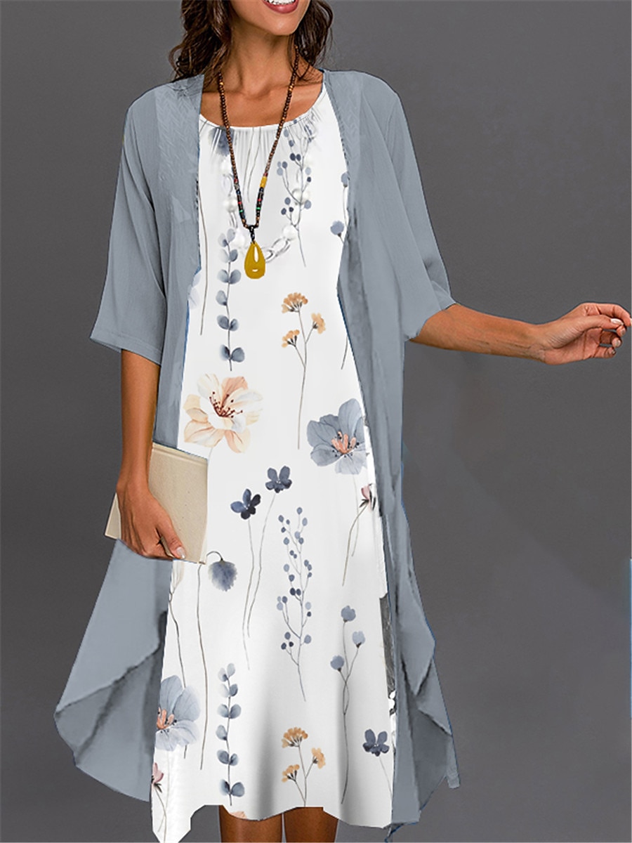 Abito di laurea da donna Abito midi Set di abiti Set di abiti Abito casual Stampa abito Elegante Moda Stampa floreale Manica 3/4 Collo a giro nudo Esterno Giornaliero Nero Bianco Rosa Estate Primavera del 2025 a $36.99 –P3