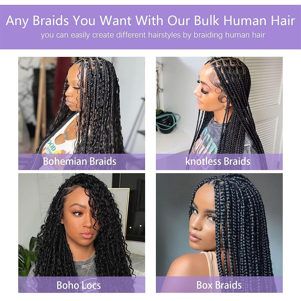 Bulk Human Hair for Braiding Wet and Wavy Micro Braiding No Weft Kinky  Curly Braiding Hair Extensions for Box Boho Braids 100g with 2 Bundles  Natural