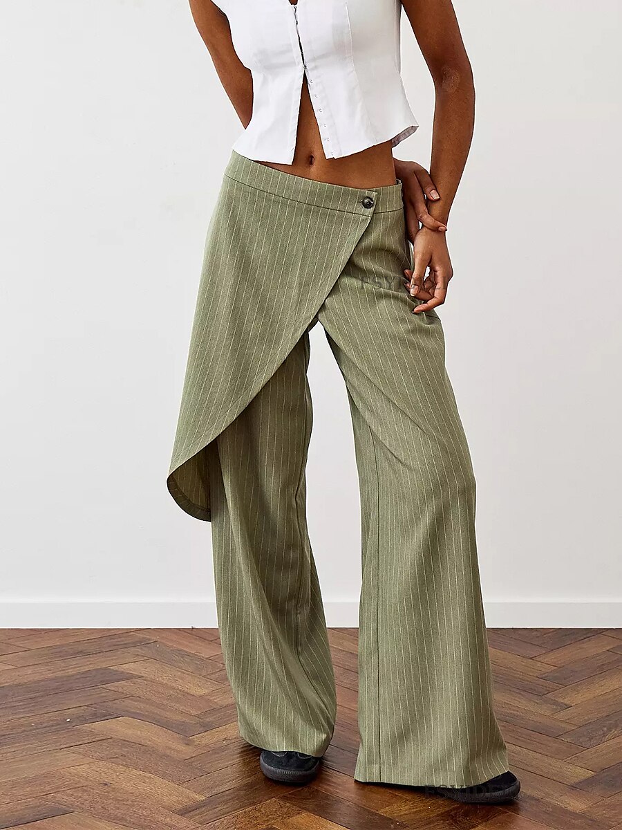 Women's Dress Pants Culottes Wide Leg Chinos Full Length Micro-elastic Mid Waist Fashion Streetwear Street Daily Black Green S M Fall Winter 2023 - US $32.99 –P4
