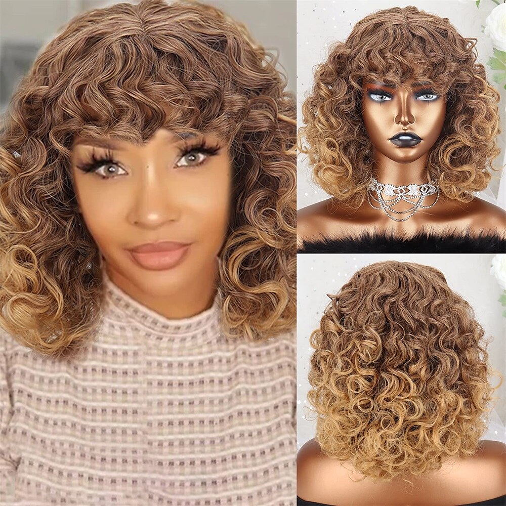 parrucche afro ricci biondi per donne nere parrucche afro bionde ombre anni '70 per donne parrucche ricci crespi anni '70 biondo mixd marrone del 2025 a $26.99 –P2