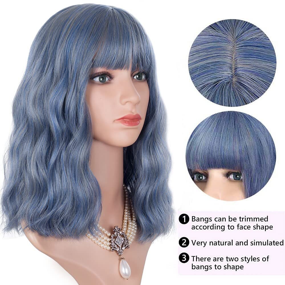 Pink Wig with Bangs Short Wavy Pink Wigs for Women Bob Wig 14 Inch Shoulder Length Middle Part Pastel Wig Curly Synthetic Colored Wigs for Girls Daily Cosplay Party Use 2025 - $21.99 –P20