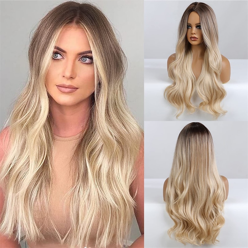 Blonde Brown Wavy Body Wave Full wig Hair for Women Lady Girl Middle Part 26 pouces résistant à la chaleur synthétique perruque d'aspect naturel quotidien à tout moment cosplay party de 2026 ? $24.99 –P1