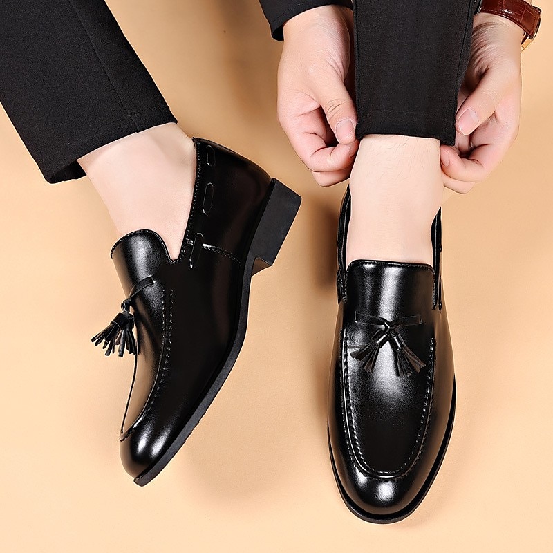 pánské hnědé kožené střapcové mokasíny – klasické slip-on společenské boty pro podnikání, svatby a formální události 2025 - $46.99 –P7