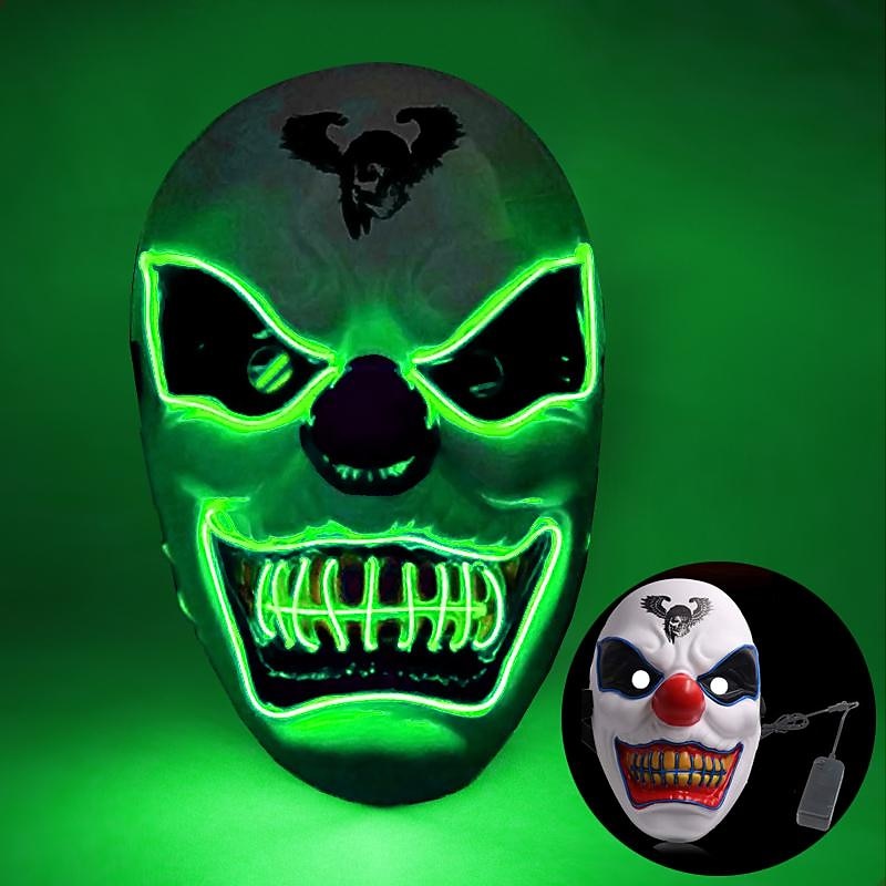 halloween led izzó maszk új party rave neon maszk dekor horror bohóc világító maszk álarcos maszk klub cosplay jelmez kellékek 2026 - $12.99 –P12