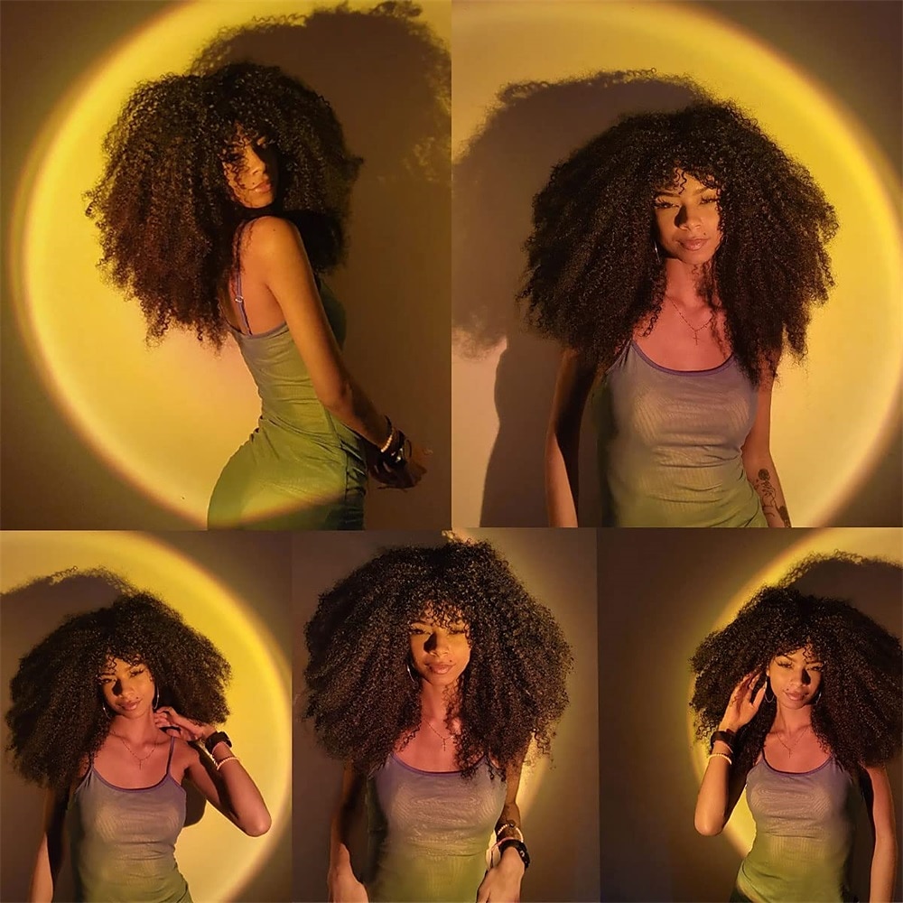 18 inch lange krullende pruik met pony voor zwarte vrouwen afro bom kinky krullende pruik pluizig en zacht synthetisch haar 2025 - $24.99 –P6