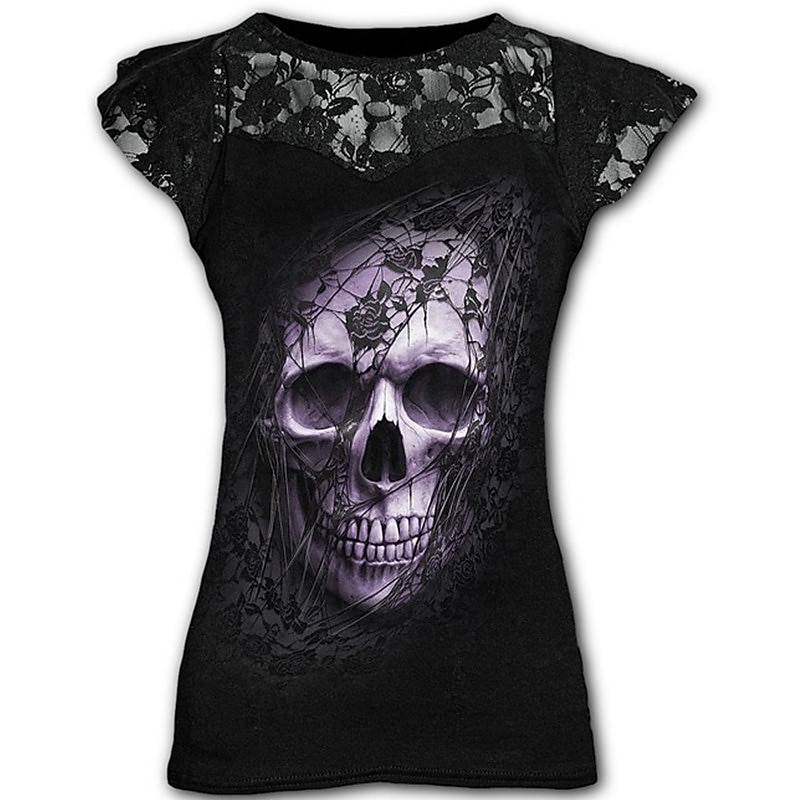 Retro Punk a gotika Trička Halloweenské kostýmy Kostra Czaszka Krajka Dámské Plesová maškaráda Večírek Dospělé Tričko 2025 - $21.99 –P2
