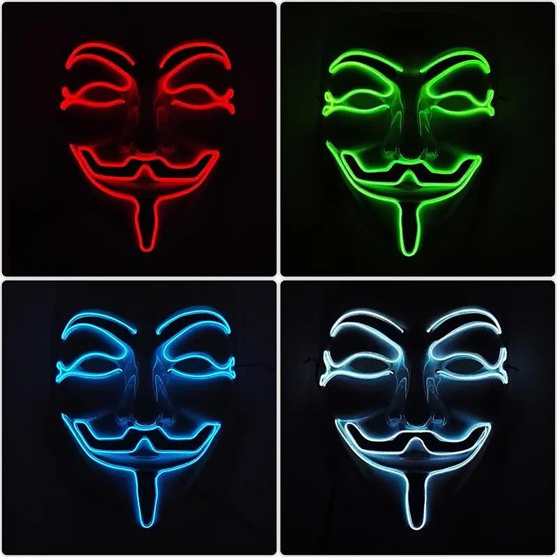 világító V-alakú hideg fény led műanyag vendetta négyszínű maszk halloween horror álarcos parti kellékek 2025 - $19.99 –P6
