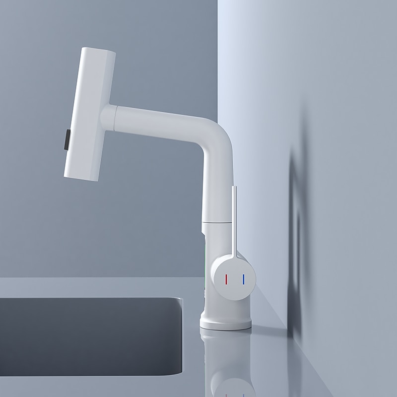 Vaskekran for baderom - Roterbar / Trekk ut / LED galvanisert / Malte overflater Centersat Enkelt Håndtak Et HullBath Taps 2025 - $145.99 –P1