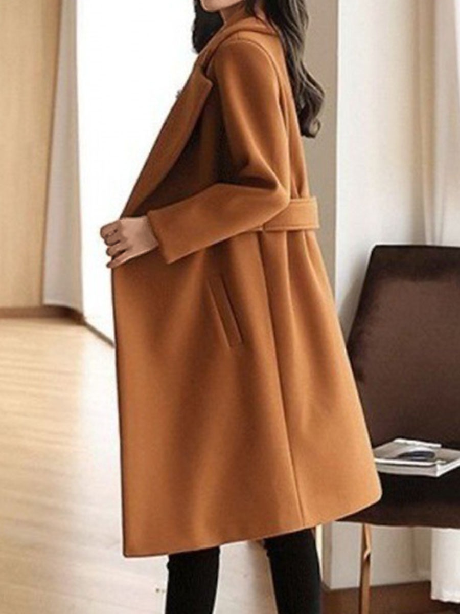 Women's Winter Coat Long Pea Coat Lapel Fall Warm Overcoat Maillard Windproof Warm Outerwear with Pockets Trench Coat Comtemporary Stylish Casual Jacket Long Sleeve Red Camel Brown 2023 - US $44.99 –P5