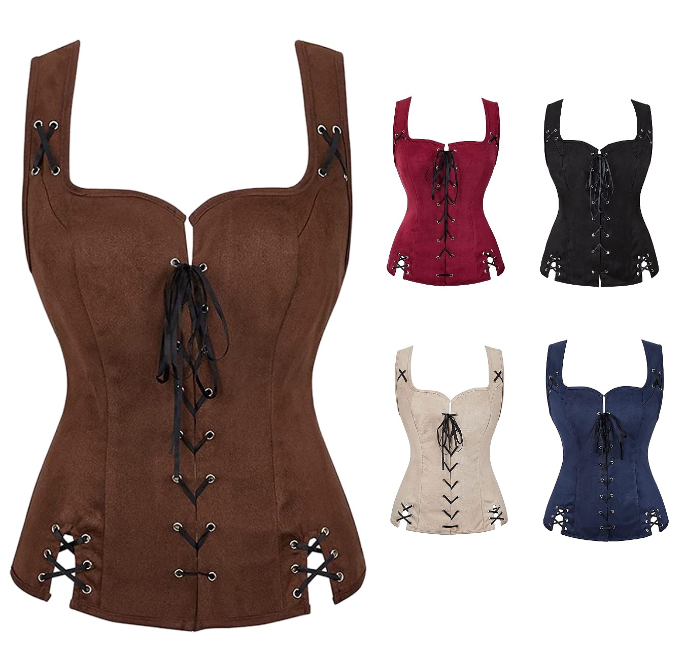 Retro Vintage Medieval Renaissance Suede Vest Pirate Viking Drawstring Solid Colored Fancy Dress Women's Pirate Fantasy Steampunk Halloween Carnival Masquerade LARP Ren Faire Adults' Vest Top All 2025 - $35.99 –P1