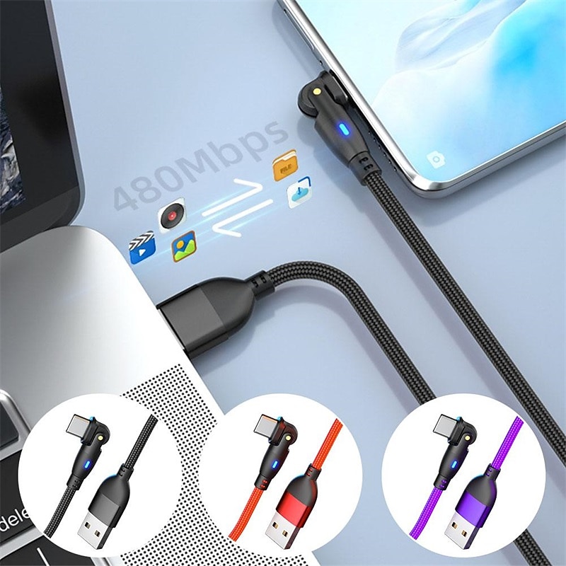 180  Elbow Data Cable Rotating Charging Cable QC3.0 Fast Charging Protocol 3A5A Current Suitable For Type-C Android Phones 2025 - $14.99 –P3