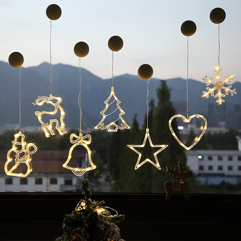 Christmas Decor Night Light Santa Elk Angel Heart LED Light Battery Powered Suction Cup Window Chandelier Xmas Tree New Year Party Holiday Home Decoration 2025 - CAD $9.99 –P5
